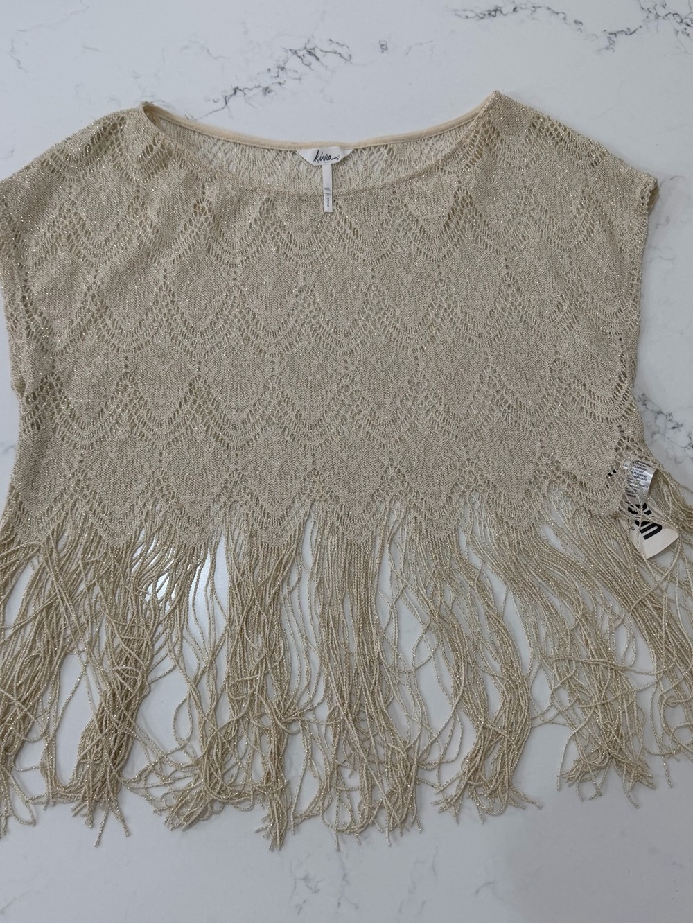 NWT PacSun Kirra Metallic Gold Fringe Crochet Top M/L